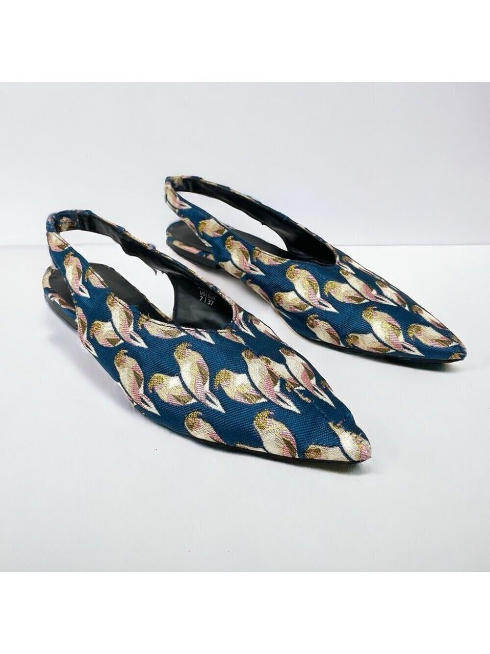 ** Black Suede Studios Parrot Printed Slingback Flats Size 7/37